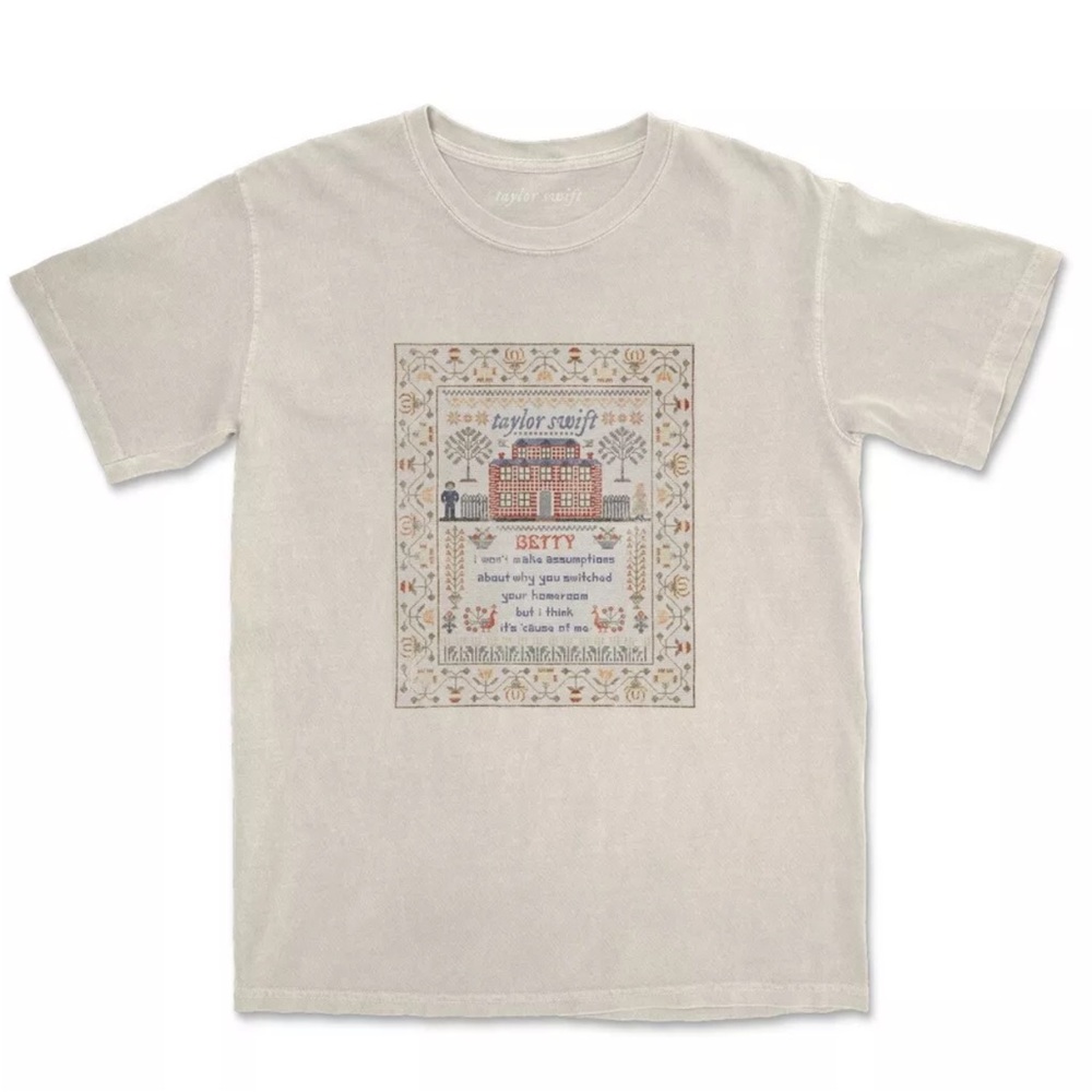 Taylor Swift Folklore Betty Cross Stitch Tee Medium “Showed Up At Your Party”